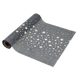 Foto van Decoratie stof/tafelloper grijs met sterren 28 x 200 cm - feesttafelkleden