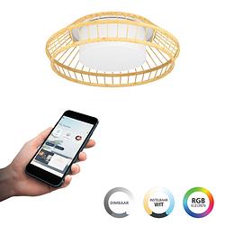 Foto van Eglo connect.z yuku-z plafondlamp - ø 46 cm - wit/bruin - instelbaar rgb & wit licht - dimbaar - zigbee