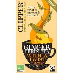 Foto van Clipper ginger green tea with a twist of matcha & turmeric 20 stuks 36g bij jumbo