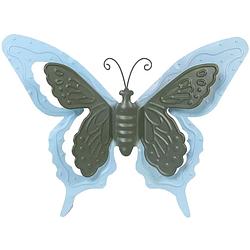 Foto van Tuin/schutting decoratie vlinder - metaal - blauw - 36 x 27 cm - tuinbeelden