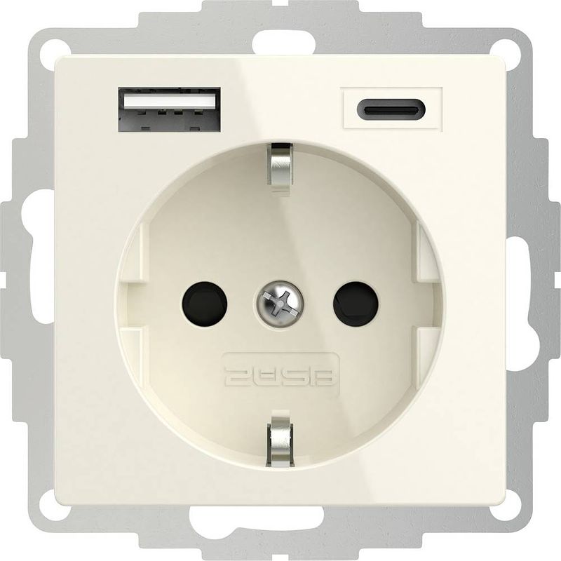 Foto van 2usb 2u-449535 geaard stopcontact met usb-laaduitgang, kinderbeveiliging, vde ip20 crème-wit