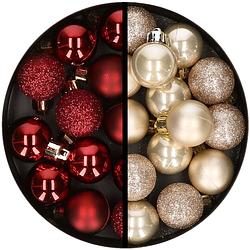 Foto van 34x stuks kunststof kerstballen donkerrood en champagne 3 cm - kerstbal