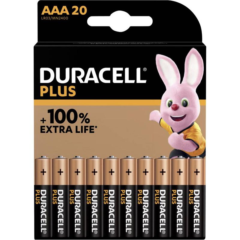 Foto van Duracell plus alkaline 100% aaa 20 pack (lr03)