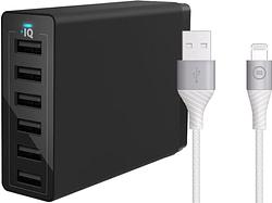 Foto van Anker oplader met 6 usb poorten 12w + bluebuilt lightning kabel 1,5m nylon wit