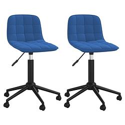 Foto van The living store eetkamerstoelen s draaibaar - 42.5 x 45 cm - fluweel - blauw - zwart staalkleur