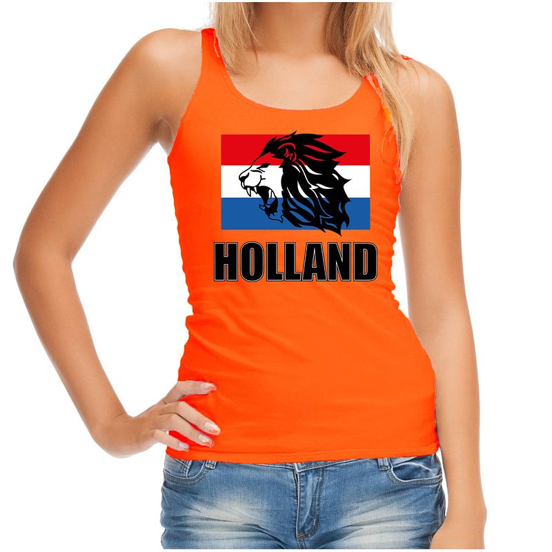 Foto van Oranje fan tanktop / kleding holland met leeuw en vlag ek/ wk voor dames s - feestshirts