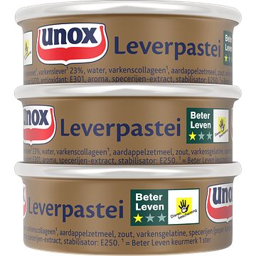 Foto van Unox leverpastei regulier 3 x 56g bij jumbo