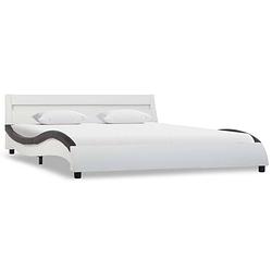 Foto van The living store bedframe - kunstleren wit bedframe met golfontwerp - 225 x 170 x 57 cm - led-strip van 160 cm -