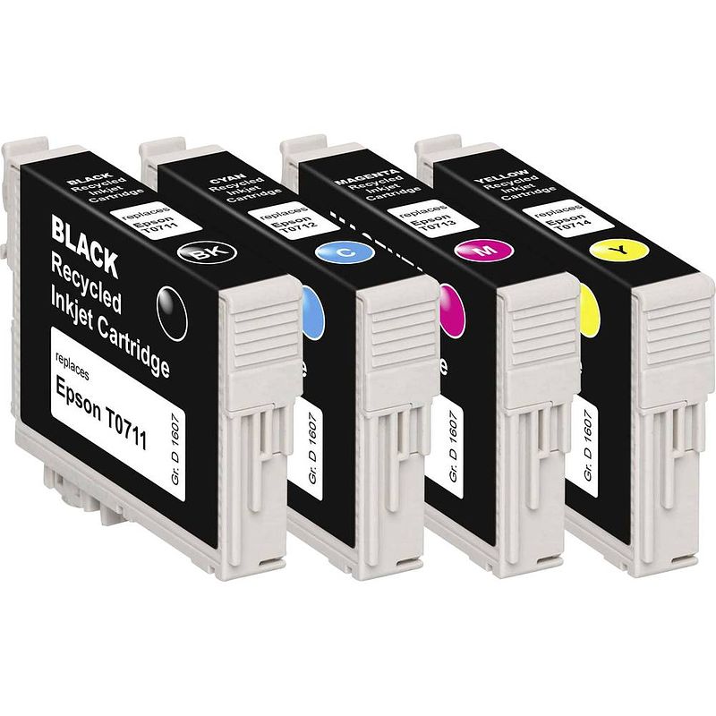 Foto van Basetech inkt vervangt epson t0711, t0712, t0713, t0714 compatibel combipack zwart, cyaan, magenta, geel bte107 1607,4005-126