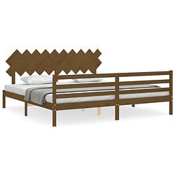 Foto van The living store bedframe - massief grenenhout - 205.5 x 205.5 x 81 cm - honingbruin