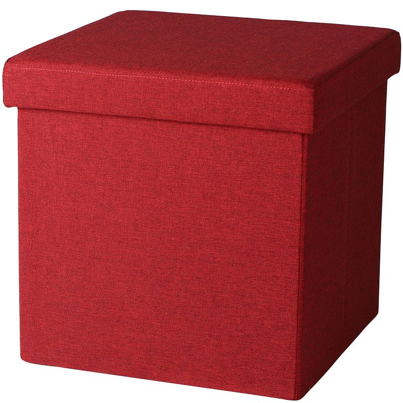 Foto van Urban living poef/hocker - opbergbox zit krukje - rood - linnen/mdf - 37 x 37 cm - opvouwbaar - poefs