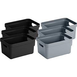 Foto van Set van 8x stuks opbergboxen/opbergmanden 5 liter kunststof zwart en blauwgrijs - opbergbox
