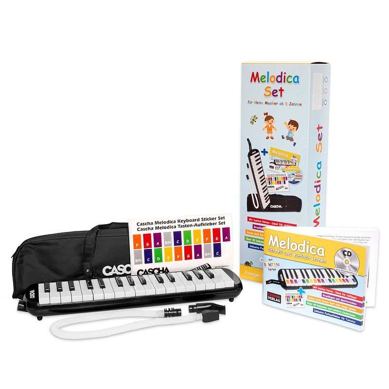 Foto van Cascha hh 2103 de melodica set zwart, met draagtas en duitstalig boek