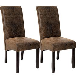 Foto van Tectake eetkamerstoelen - 2 stuks - suede lederlook - bruin - 401596