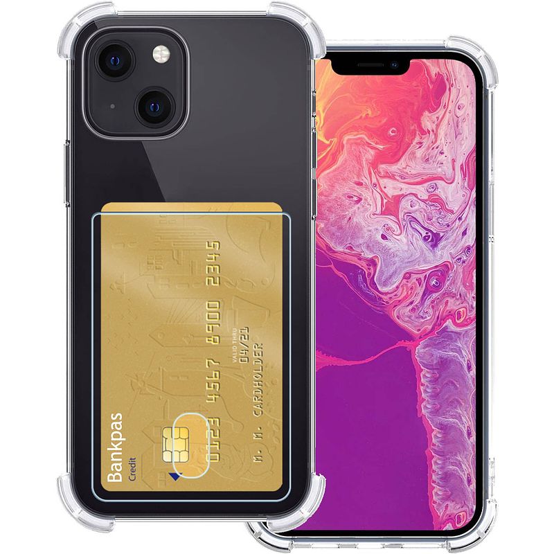 Foto van Basey iphone 14 plus hoesje siliconen hoes case cover met pasjeshouder - transparant