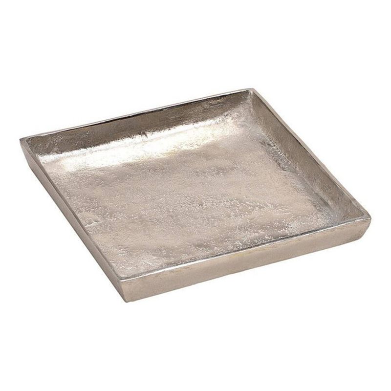 Foto van Woondecoratie aluminium kaarsen plateau zilver vierkant 20 cm - kaarsenplateaus