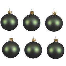 Foto van 6x glazen kerstballen mat donkergroen 8 cm kerstboom versiering/decoratie - kerstbal