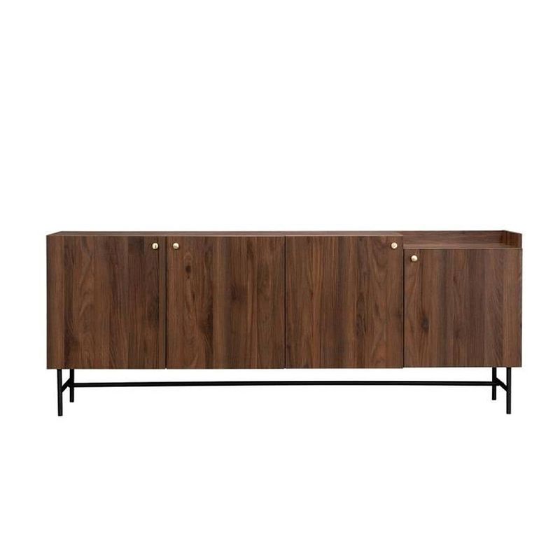 Foto van Groot dressoir - walnoot decor en metalen poten - 4 deuren 3 lades - lodge - l 195 x d 39,5 x h 75 cm