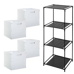 Foto van 5five opbergrek smartrack - met 4x mandjes stof - wit - 34 x 98 cm - opbergkastjes