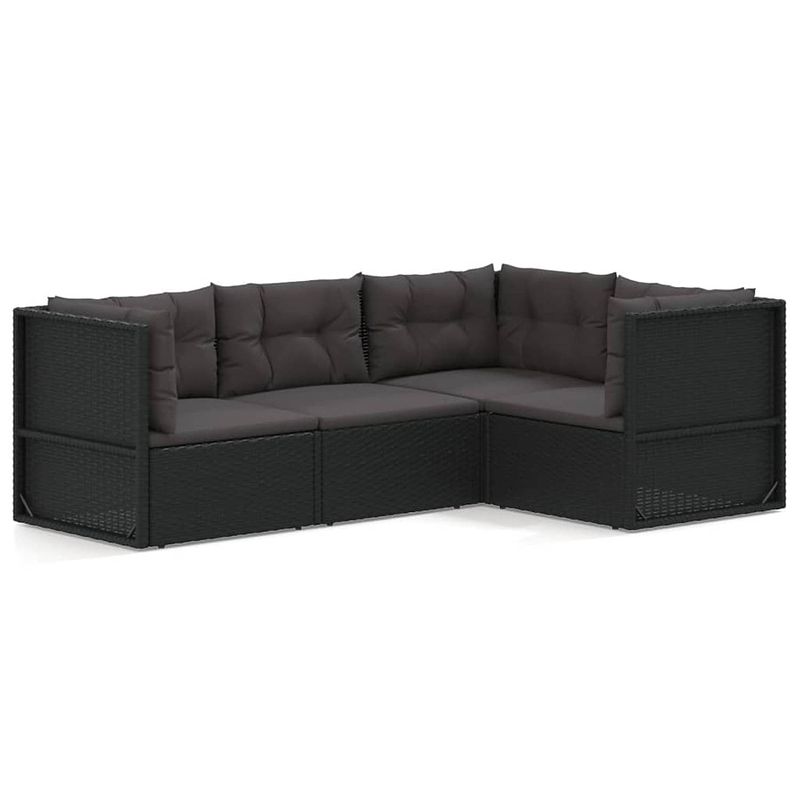 Foto van Vidaxl 4-delige loungeset met kussens poly rattan zwart