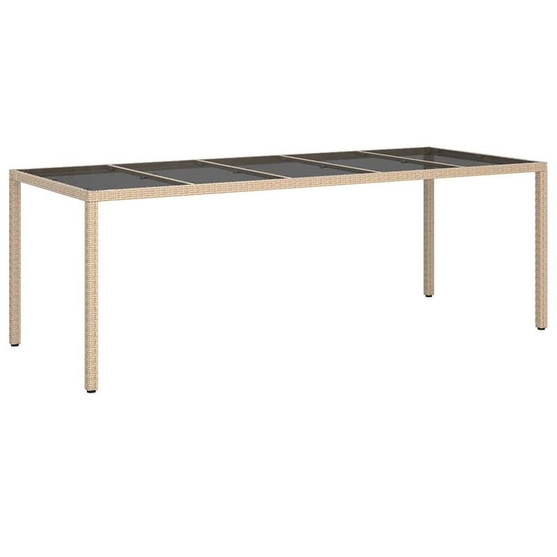 Foto van Vidaxl tuintafel 250x100x75 cm gehard glas en poly rattan beige