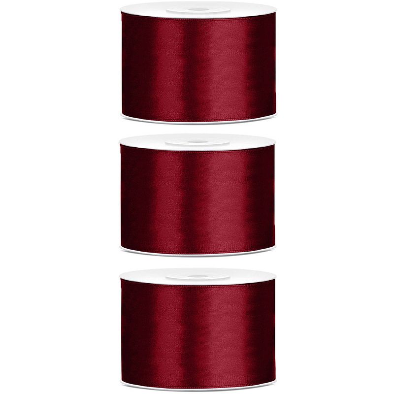 Foto van 3x hobby/decoratie bordeaux rood satijnen sierlinten 5 cm/50 mm x 25 meter - cadeaulinten