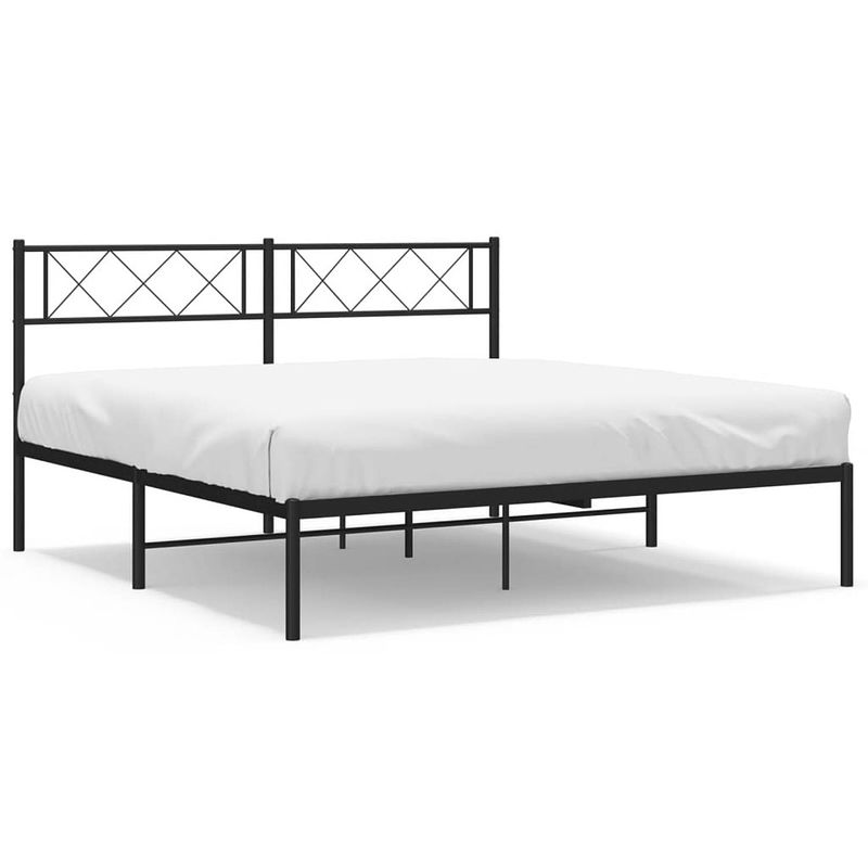 Foto van Vidaxl bedframe met hoofdbord metaal zwart 135x190 cm