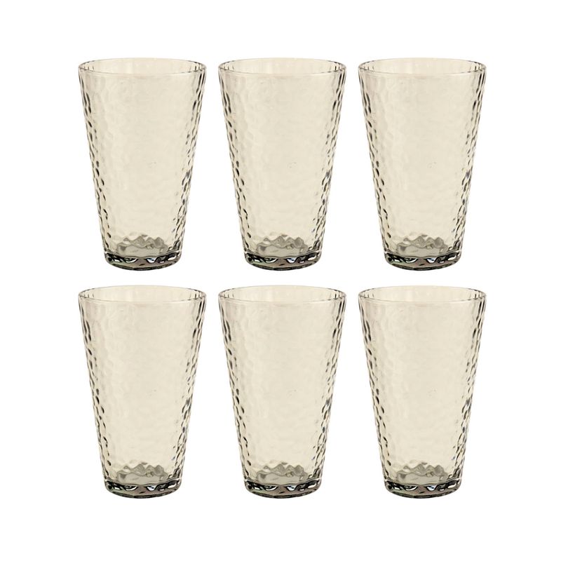 Foto van Otix waterglazen - longdrink glazen - set van 6 - stapelbaar - 300ml - gehamerd glas - rookglas - grijs