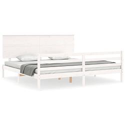 Foto van The living store bed massief grenenhout - bedframe - 205.5 x 205.5 cm - wit