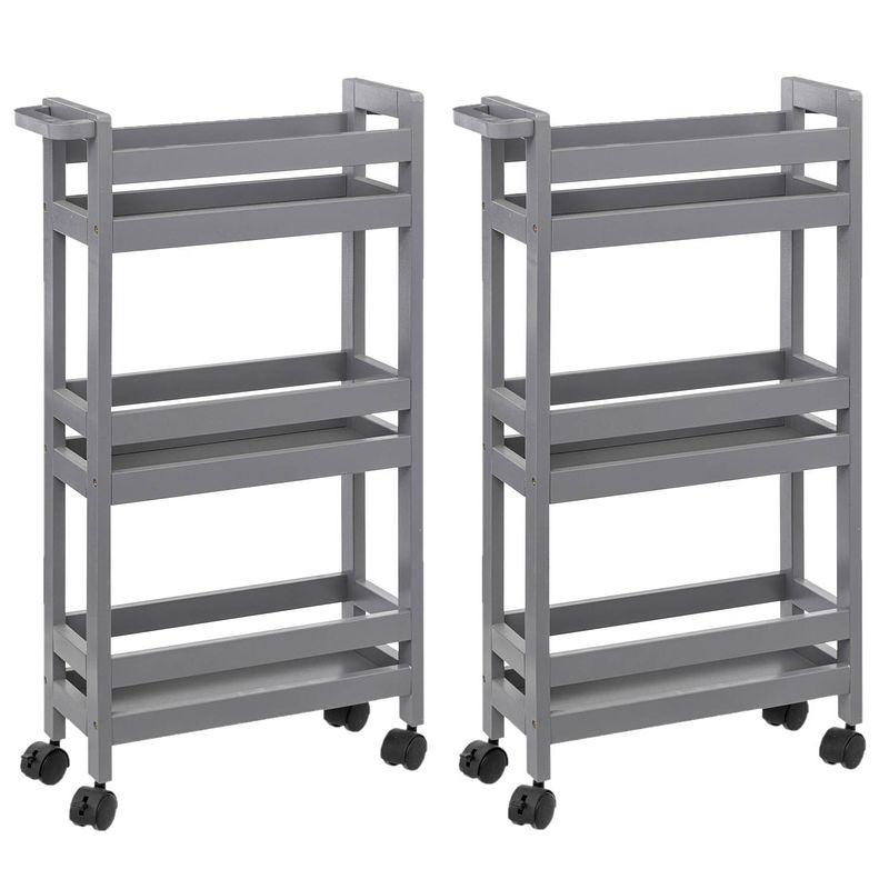 Foto van Set van 2x keukentrolley 3-laags - betongrijs - d15 x b40 x h75 cm - opberg trolley