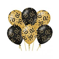 Foto van 6x stuks leeftijd verjaardag feest ballonnen 70 jaar geworden zwart/goud 30 cm - ballonnen