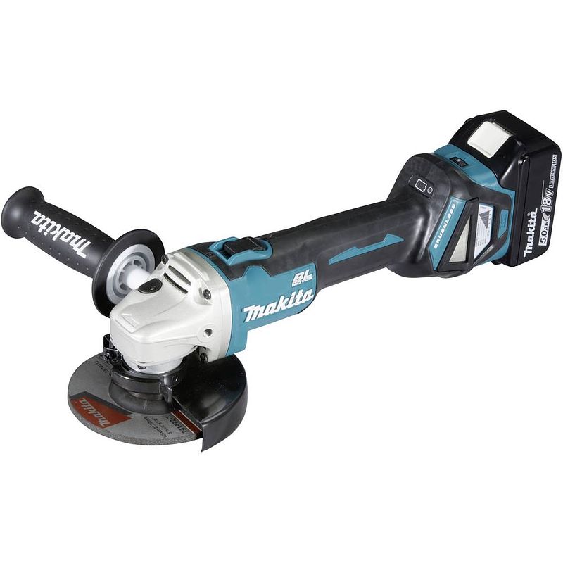 Foto van Makita dga511rtj dga511rtj haakse accuslijper 125 mm incl. 2 accus, incl. lader, incl. koffer 18 v 5 ah