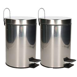 Foto van Pedaalemmer/prullenbak/vuilnisbak - 2x - 3 liter - zilver - rvs - 17 x 25 cma  - pedaalemmers