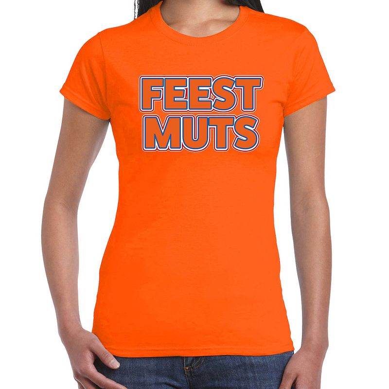 Foto van Oranje koningsdag t-shirt - feestmuts - dames l - feestshirts