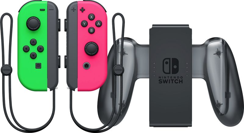 Foto van Nintendo switch joy-con set splatoon groen / roze + nintendo switch joy-con charge grip