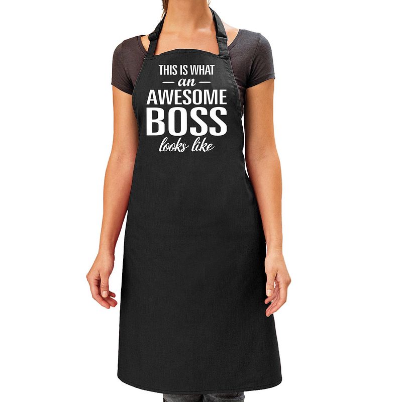 Foto van Awesome boss kado bbq/keuken schort zwart voor dames - feestschorten