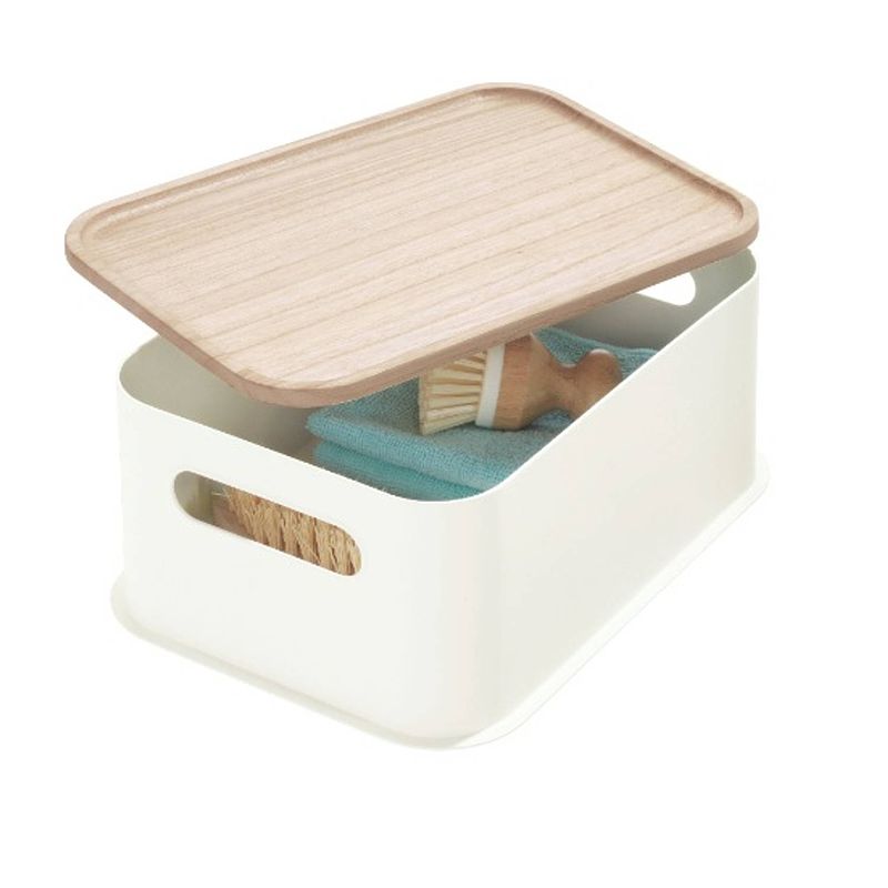 Foto van Idesign - opbergbox met handvat en deksel, 30.2 x 21.3 x 12.7 cm, paulownia hout, kokoswit - idesign eco storage