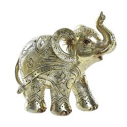 Foto van Items olifant dierenbeeld - goud - polyresin - 13 x 6 x 13 cm - home decoratie - beeldjes