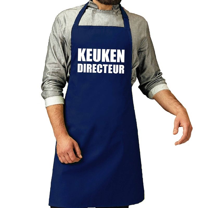 Foto van Bbq schort keuken directeur kobalt blauw voor heren - feestschorten