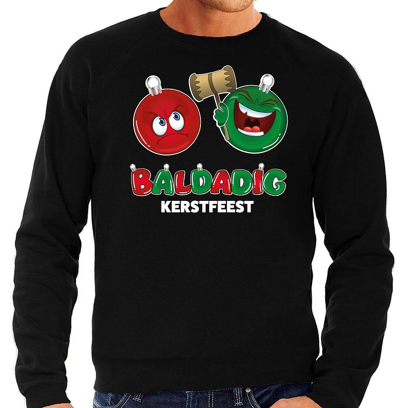 Foto van Bellatio decorations foute kersttrui/sweater voor heren - baldadig kerstfeest - zwart - ontdeugend s - kerst truien