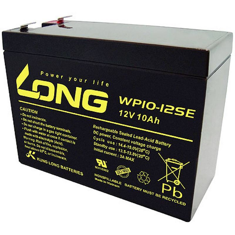 Foto van Long wp10-12se loodaccu 12 v 10 ah loodvlies (agm) (b x h x d) 151 x 118 x 65 mm kabelschoen 6.35 mm cyclusbestendig, geringe zelfontlading, onderhoudsvrij