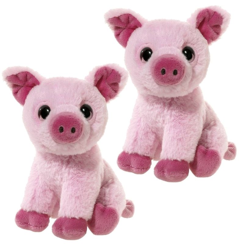 Foto van Set van 2x stuks zacht roze pluche varkens knuffeltjes 14 cm - knuffel boederijdieren