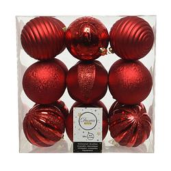 Foto van 18x stuks kunststof kerstballen rood 8 cm met luxe afwerking - kerstbal