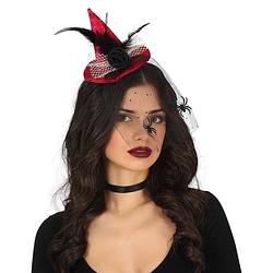 Foto van Halloween heksenhoed - mini hoedje op diadeem - one size - rood - meisjes/dames - verkleedhoofddeksels