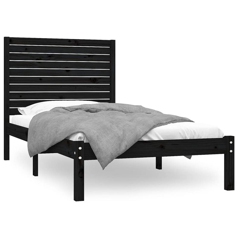 Foto van The living store houten bedframe - tijdloos ontwerp - bed - afmeting- 205.5 x 106 x 100 cm - kleur- zwart