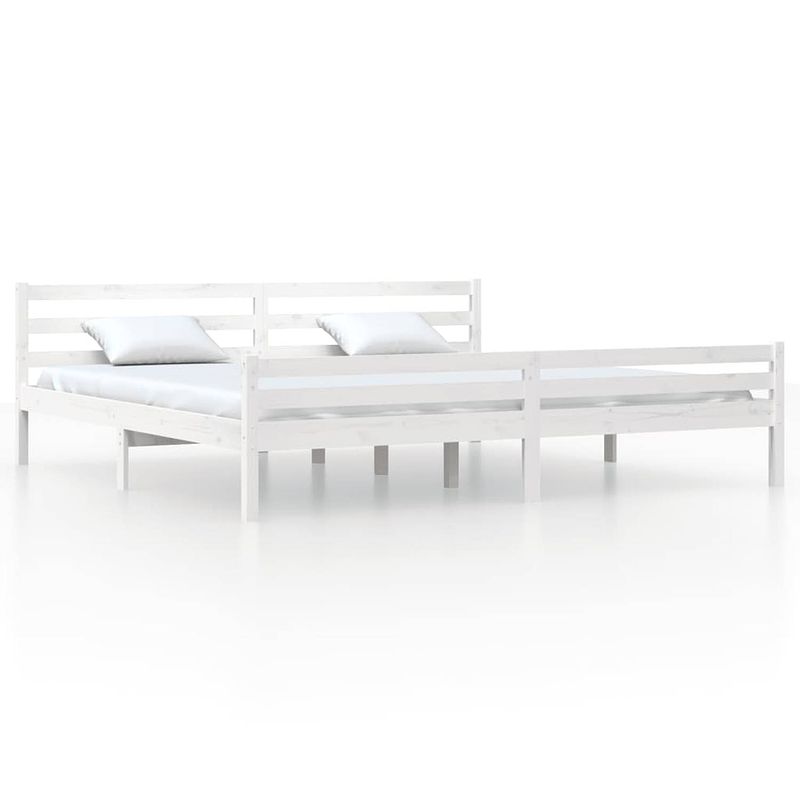 Foto van The living store houten bedframe - wit - 205.5 x 185.5 x 69.5 cm - massief grenenhout - multiplex lattenbodem