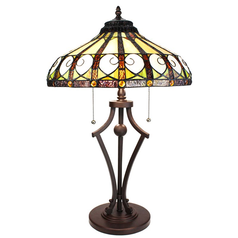 Foto van Lumilamp tiffany tafellamp ø 41x64 cm beige groen glas rond tiffany bureaulamp tiffany lampen glas in lood beige