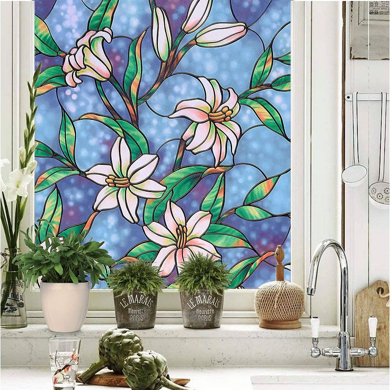 Foto van Raamfolie hr++ 70x300cm - isolerend & zonwerend - anti inkijk - statisch - glas in lood orchidee