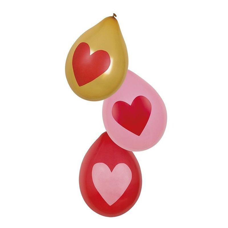 Foto van Rood, roze en gouden hartjes ballonnen 6x stuks