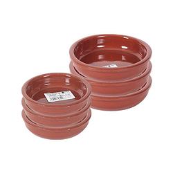 Foto van 6x terracotta tapas bakjes/schaaltjes 16 cm en 12 cm - snack en tapasschalen